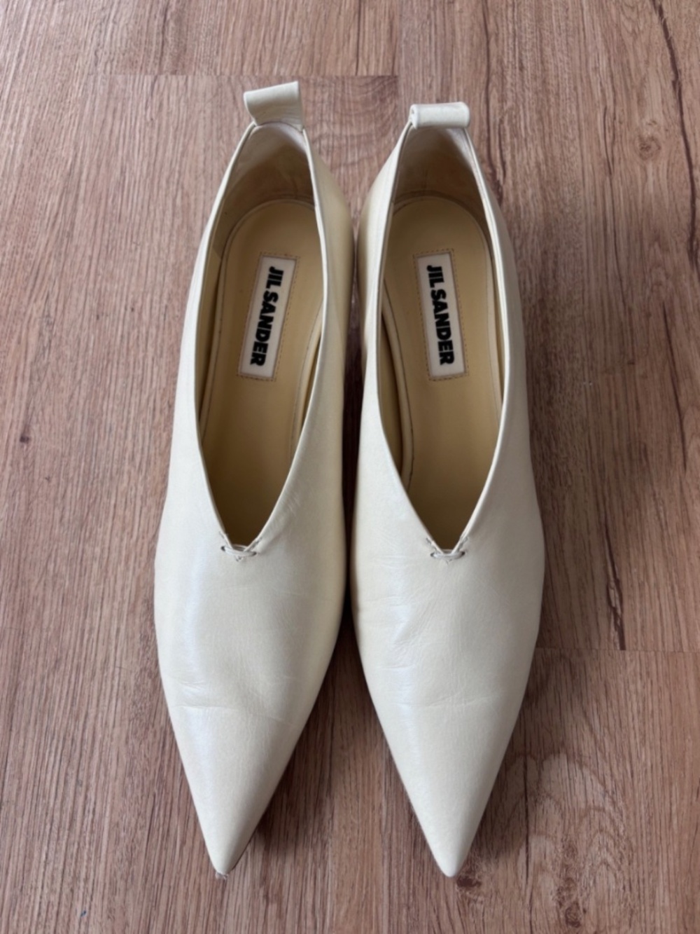 ★Jil Sander Pointed-Toes Leather Pumps Cream IT38.5★